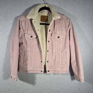 Levis Ex-Boyfriend Corduroy Sherpa Trucker Jacket Pink Womens XS